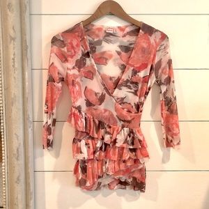Johnny Heaven Floral Wrap Top in Floral Mesh Small